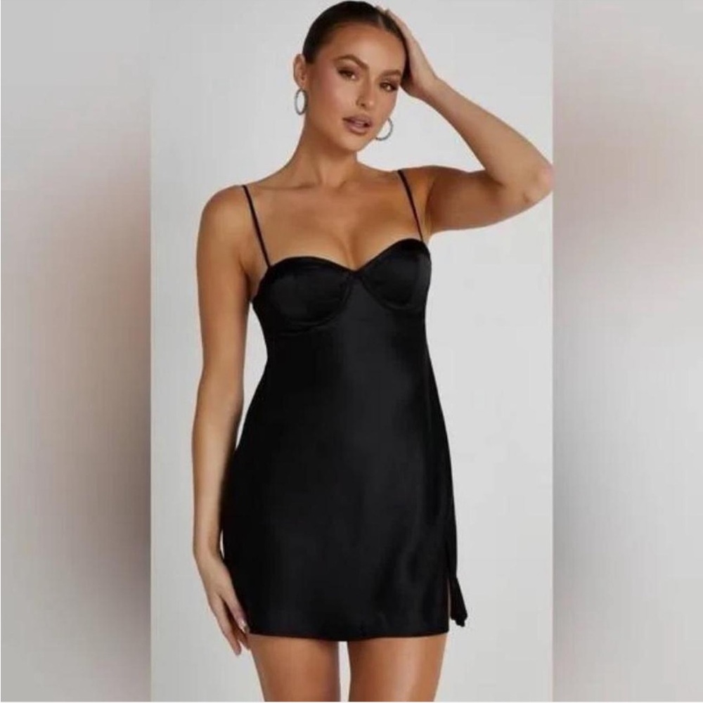 Meshki Black Satin Slip Dress